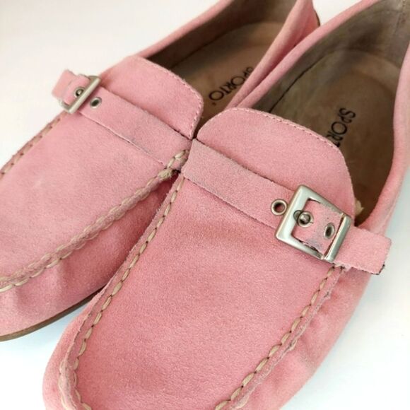 VTG 60s 70s 80s Sporto Pink Suede Buckle Loafers Sz 7.5 - Picture 2 of 11